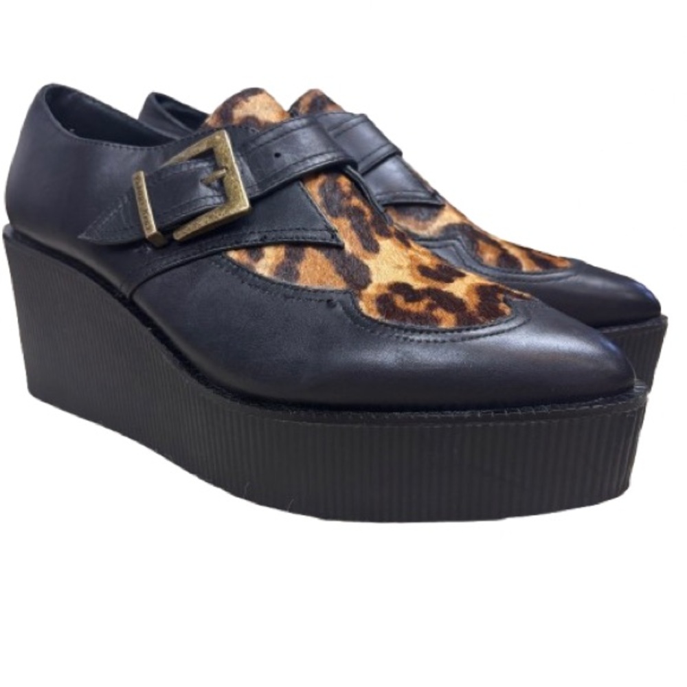Gianni Bini Leopard Calf Hair Platform Pointed Toe Loafers Monk Strap 8.5M NEW
